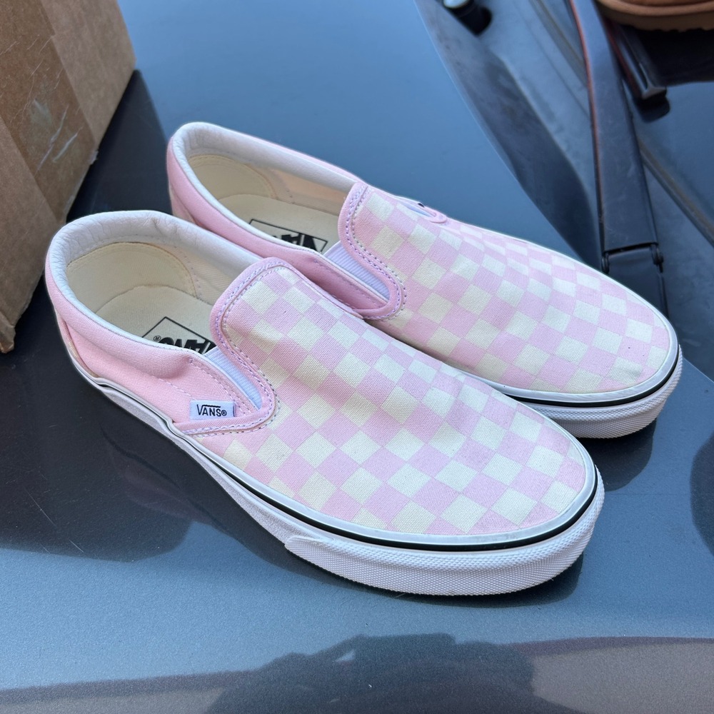 Vans Classic Slip-On Pink Checkerboard Sneakers Mens 7.5 Womens 9 - Picture 2 of 8